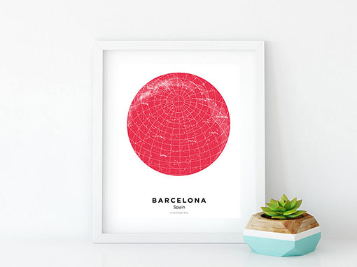 Custom star map poster showing the night sky on a special date