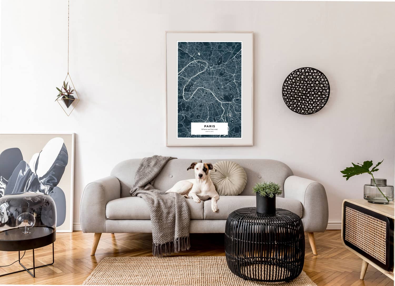 Custom map art in a home