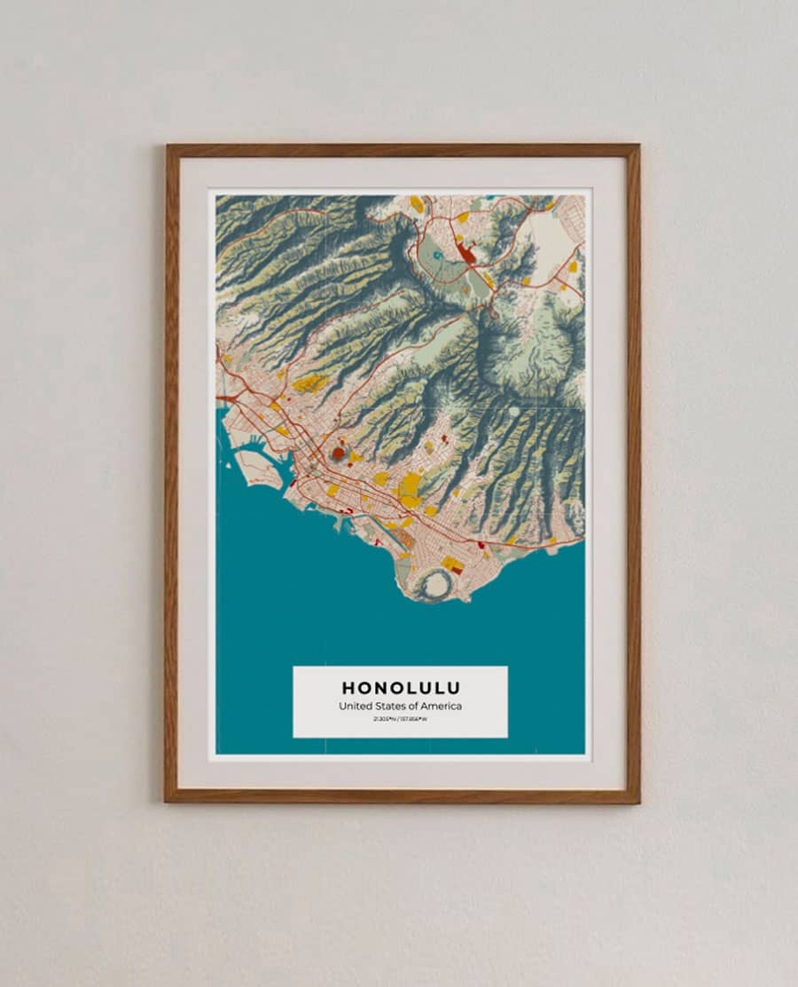 Personalised Framed Map Poster Tamaño póster 42x30 cm Color marco Oak