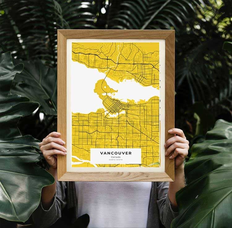 Framed Vancouver map art